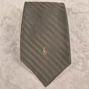 POLO RALPH LAUREN VTG Pony Logo Woven Earthy Green/Brown Repp Silk Tie USA
